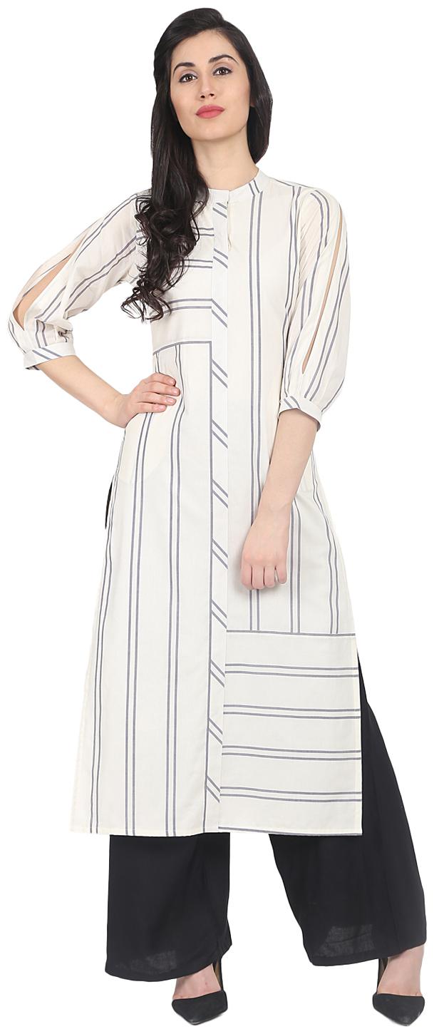 

Nayo Women White Striped Straight Kurta