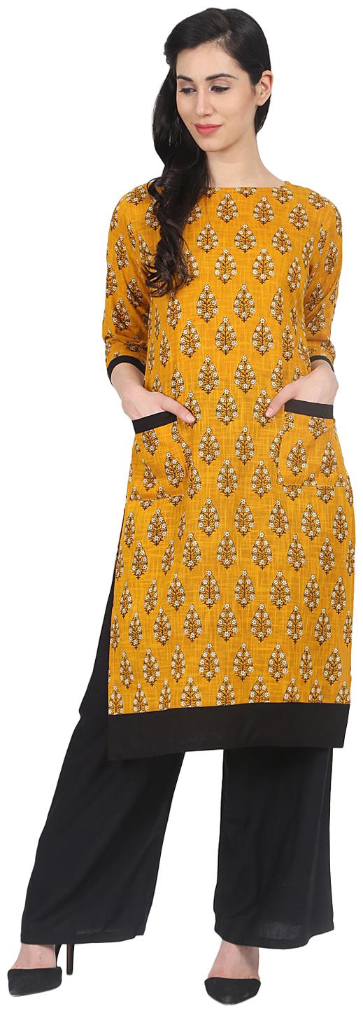 

Nayo Women Yellow Printed Straight Kurta