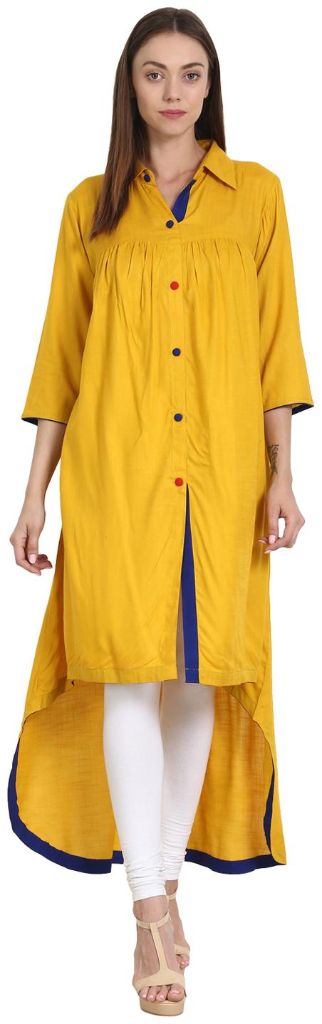 

Nayo Women Yellow Solid Assymetrical Kurta