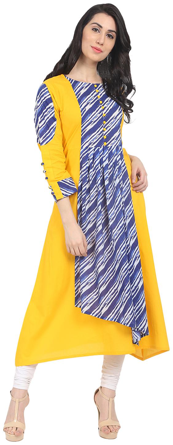 

Nayo Women Yellow Printed Angrakha Kurta