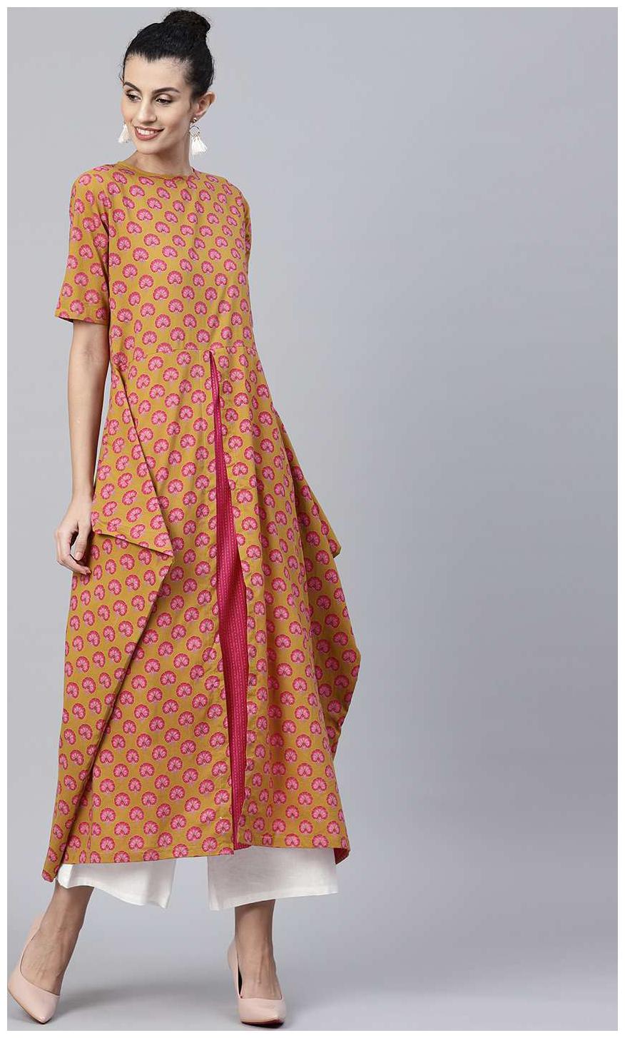 

Nayo Women Yellow Printed Layered Kurta