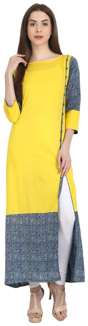 

Nayo Women Yellow Printed Straight Kurta