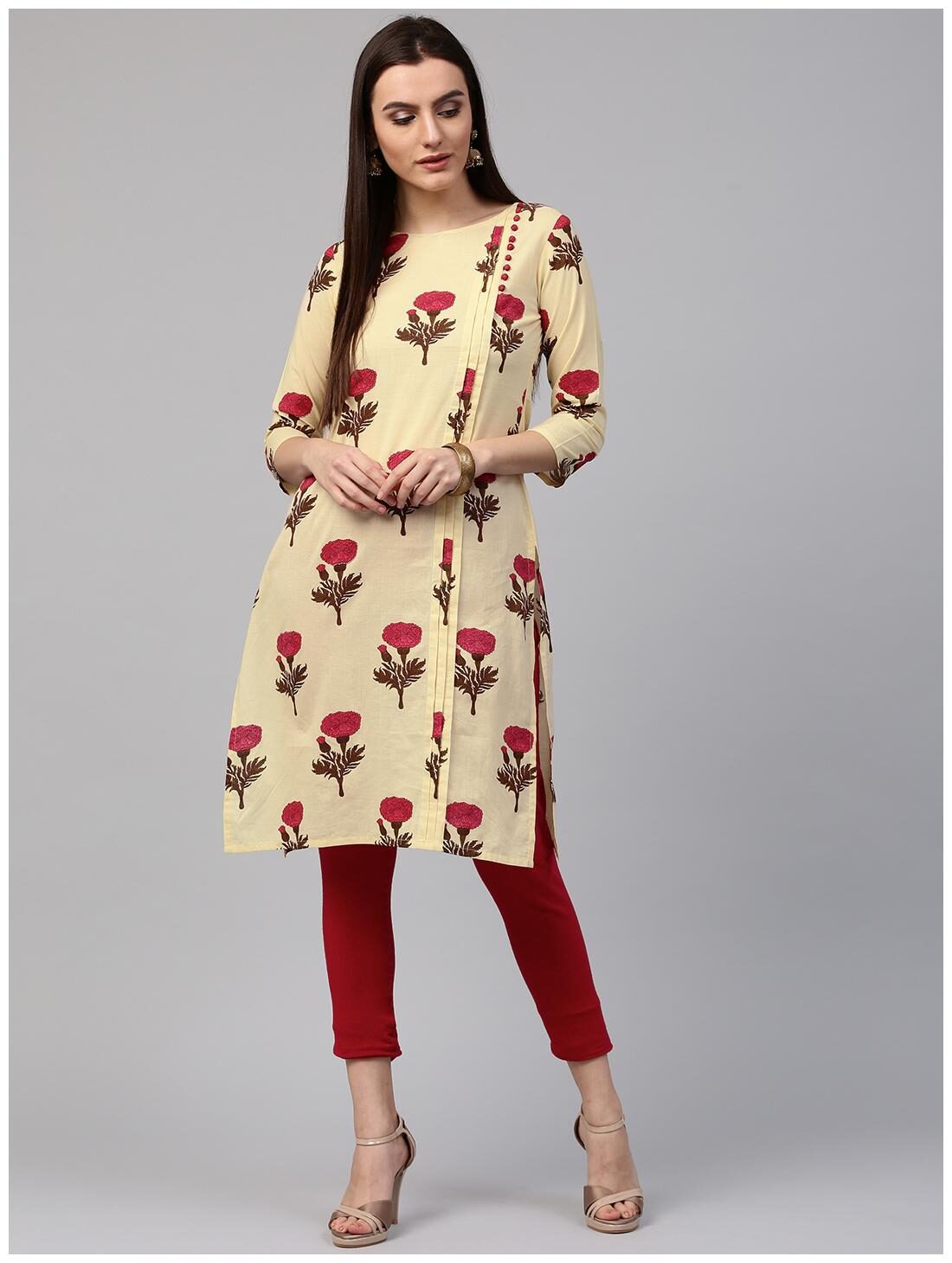 

Nayo Women Yellow Printed Straight Kurti