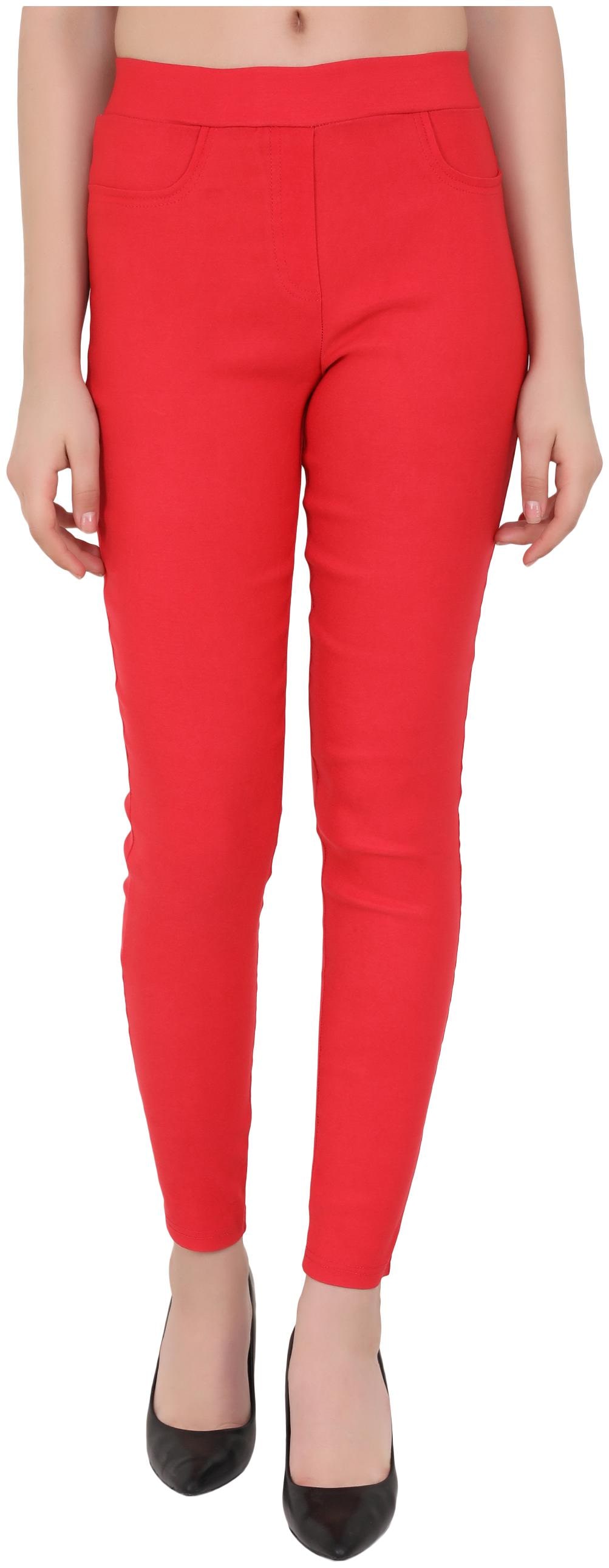 

ND R Women Lycra Solid Red Jegging