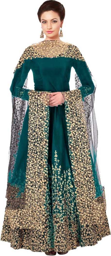 

Neel Art Poly Silk Turquoise Embroidered Kurta with Bottom Dupatta For Women