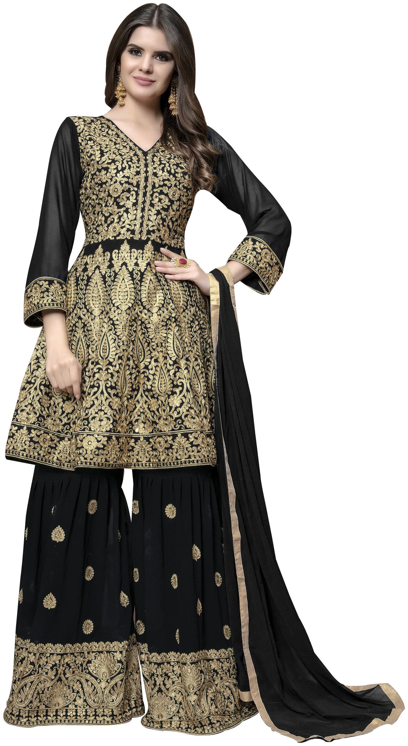 

Neel Art Poly Georgette Black Embroidered Kurta with Bottom Dupatta For Women