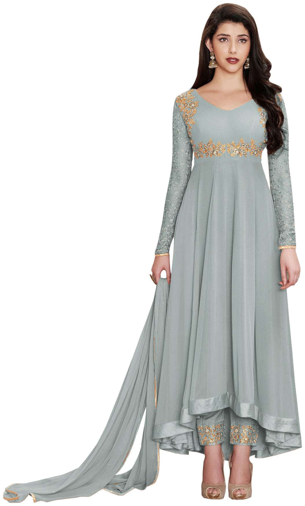 

Neel Art Poly Georgette Grey Kurta with Bottom Dupatta For Women