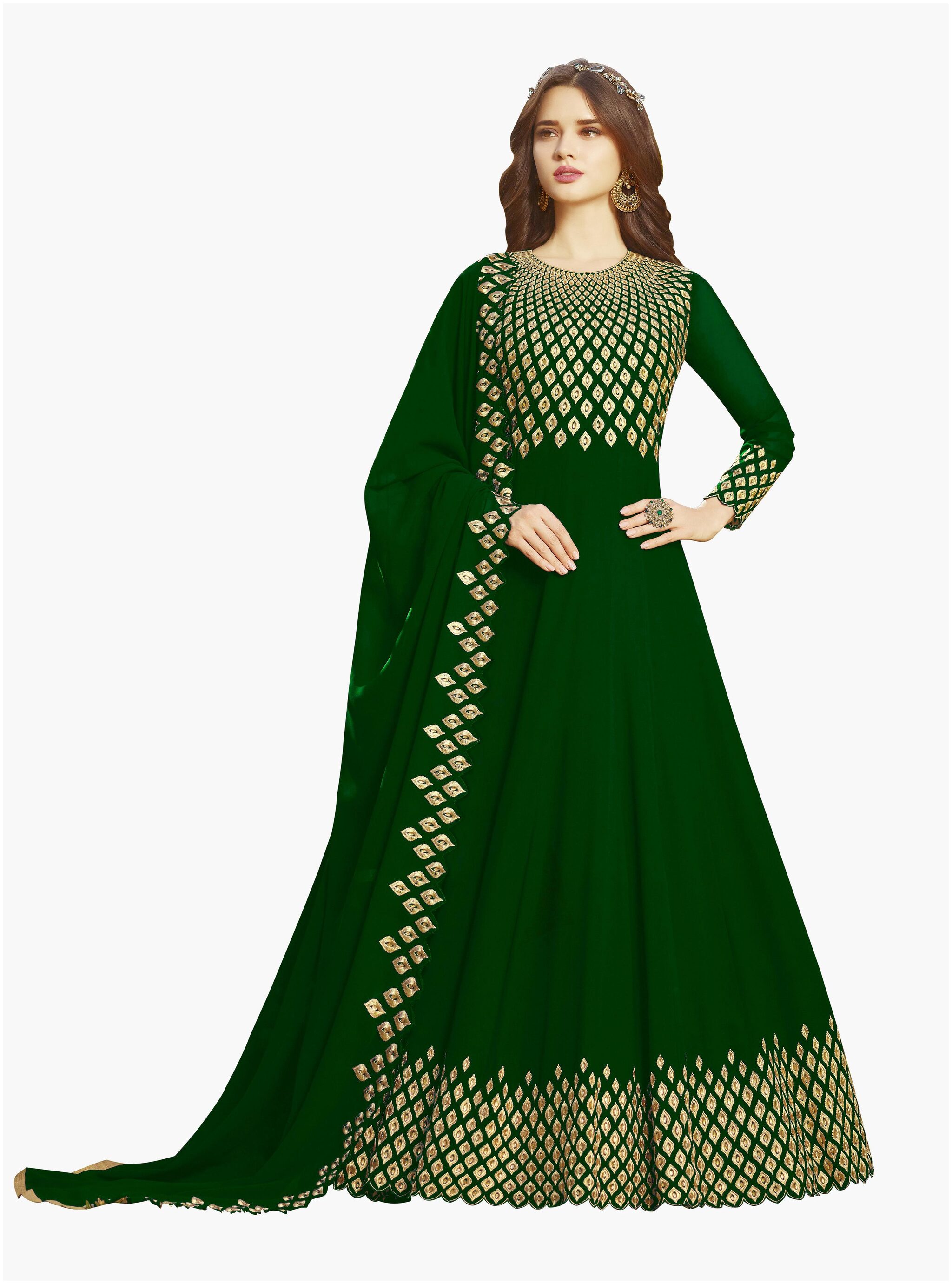

Neel Art Women Poly Georgette Embroidered Green Dress Material