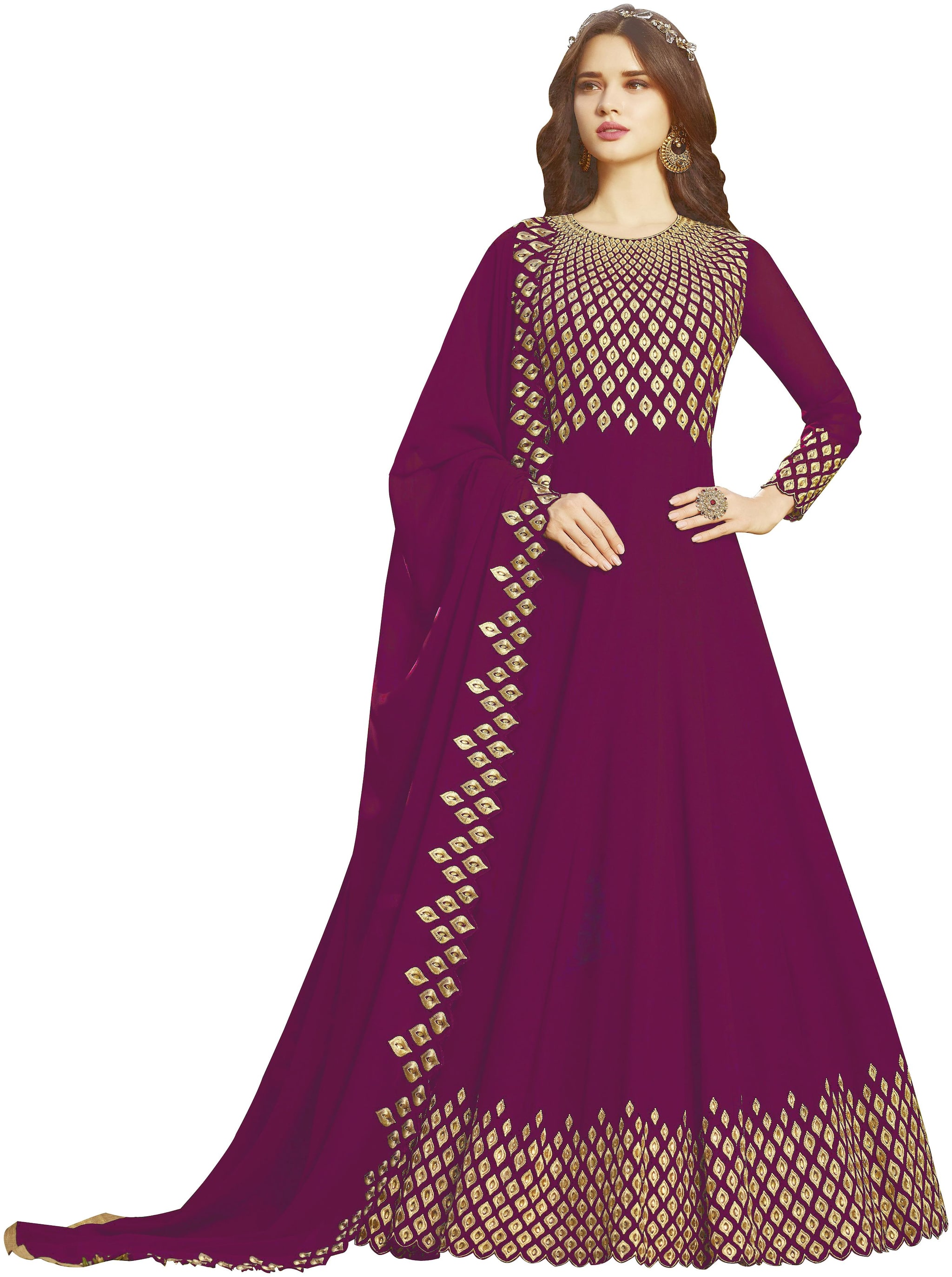

Neel Art Women Poly Georgette Embroidered Purple Dress Material