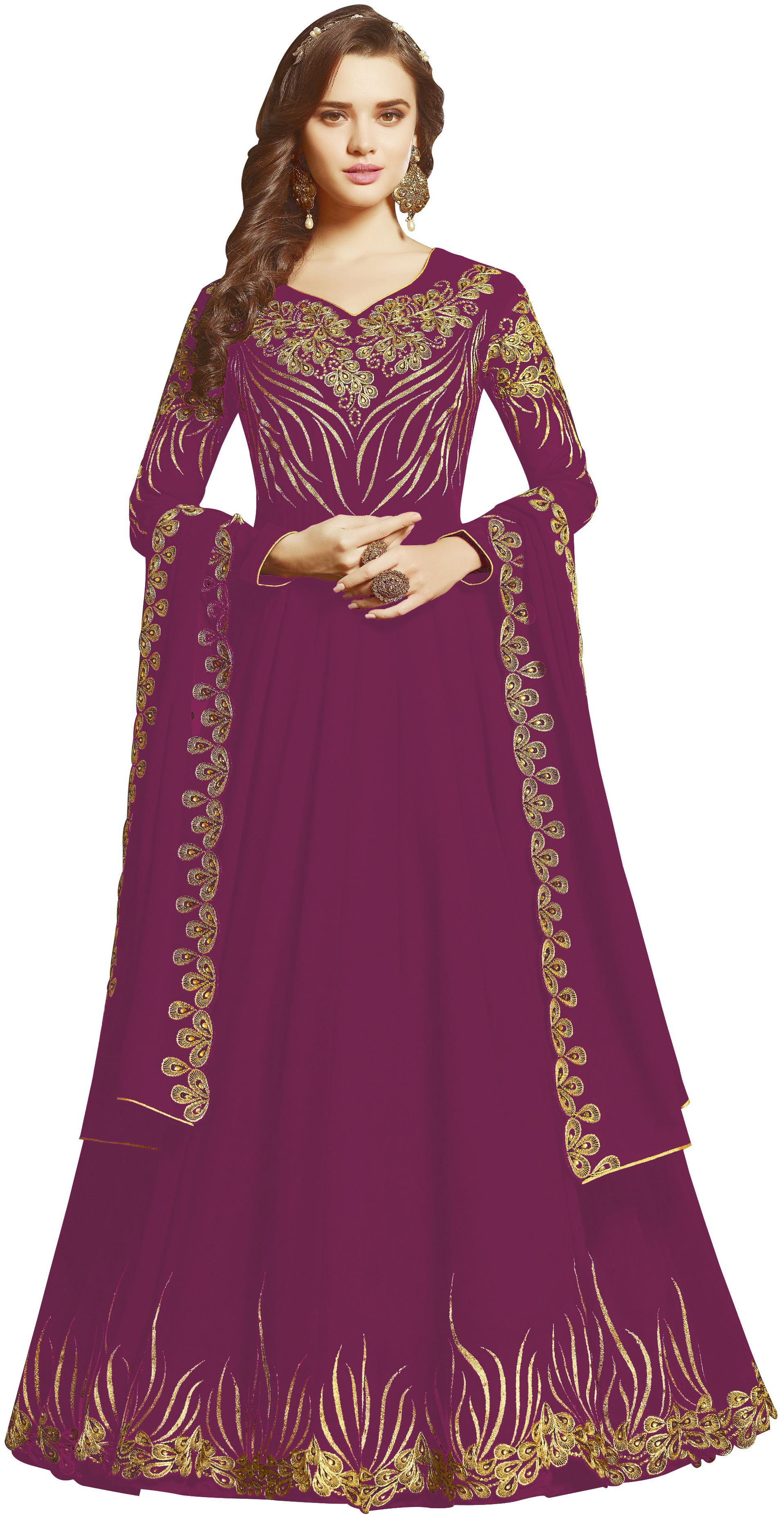 

Neel Art Women Poly Georgette Embroidered Purple Dress Material