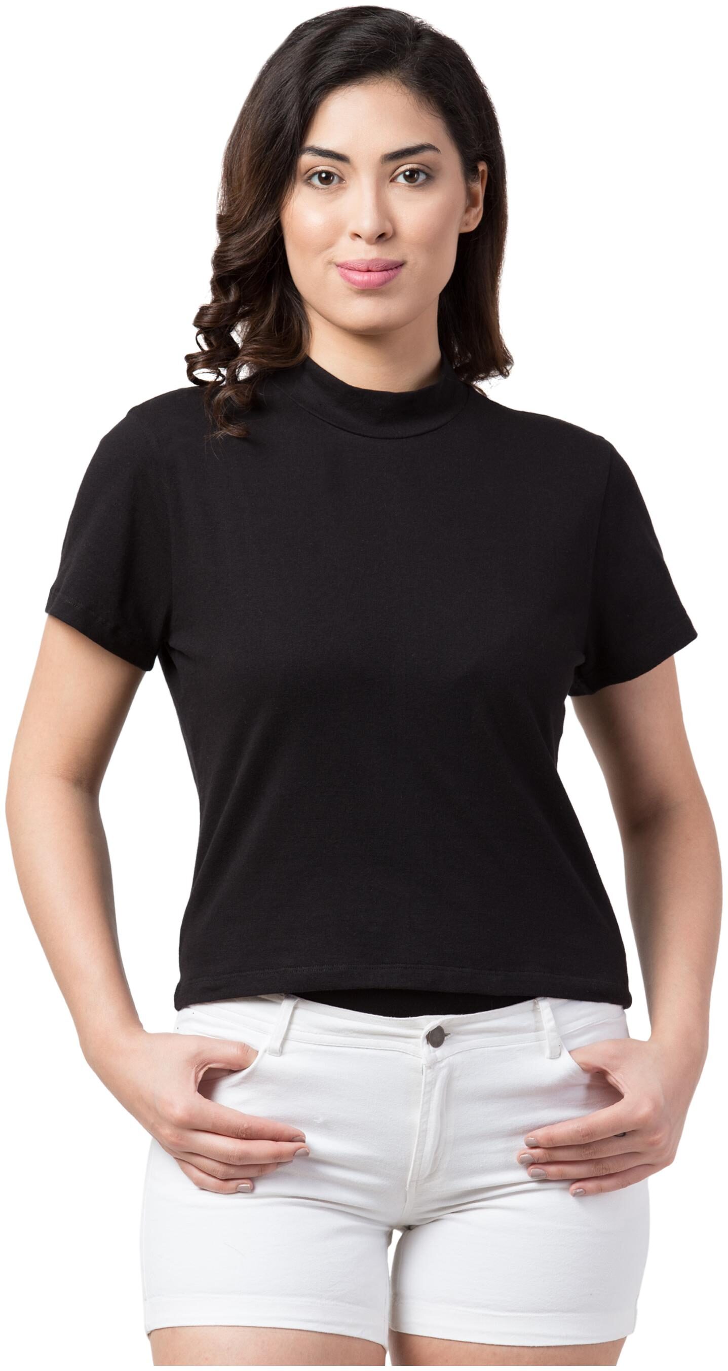 

Neelja Women Black Regular fit High neck Blended T shirt