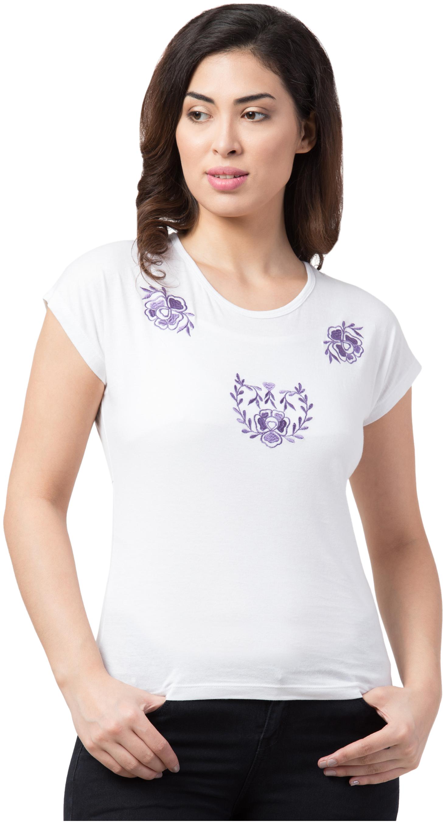 

Neelja Women White Regular fit Round neck Blended T shirt