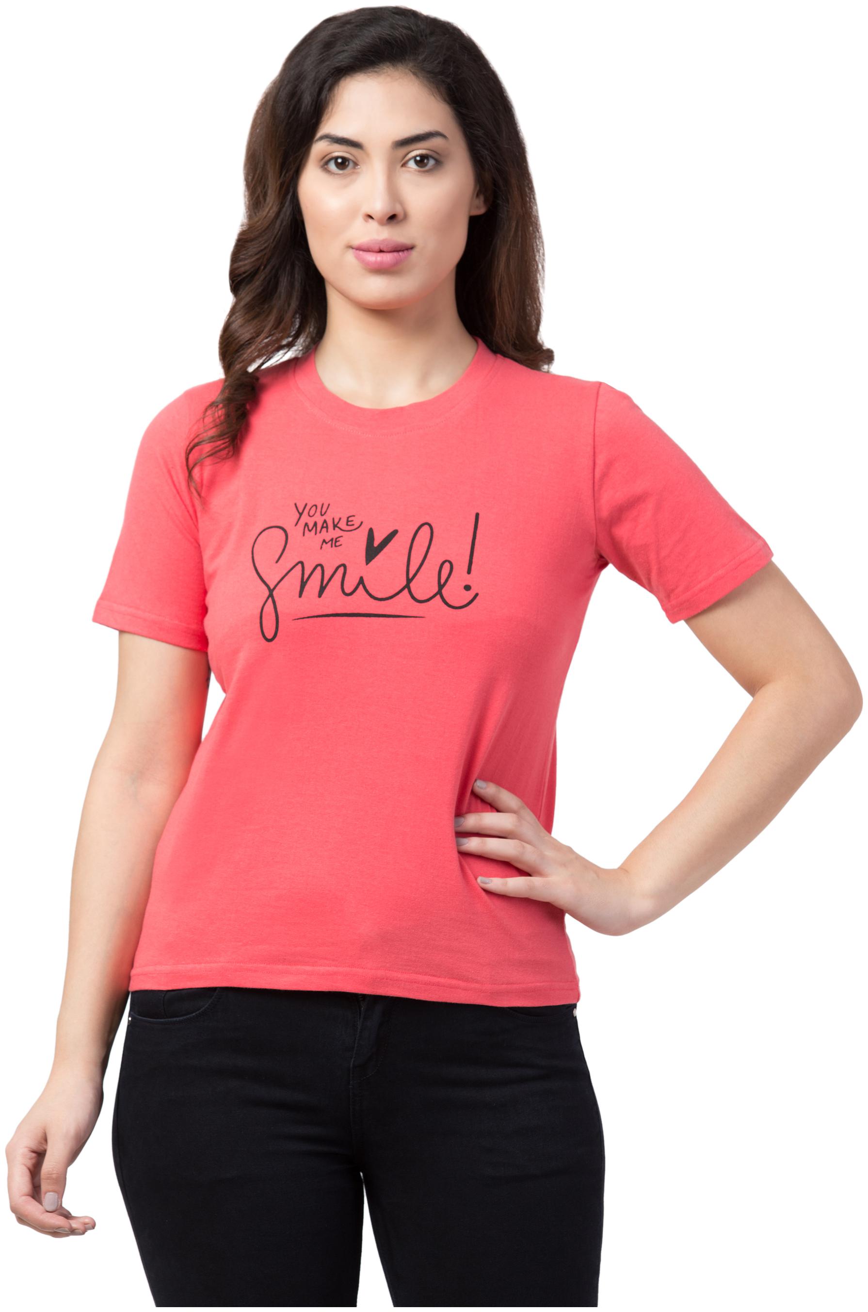 

Neelja Women Peach Regular fit Round neck Blended T shirt