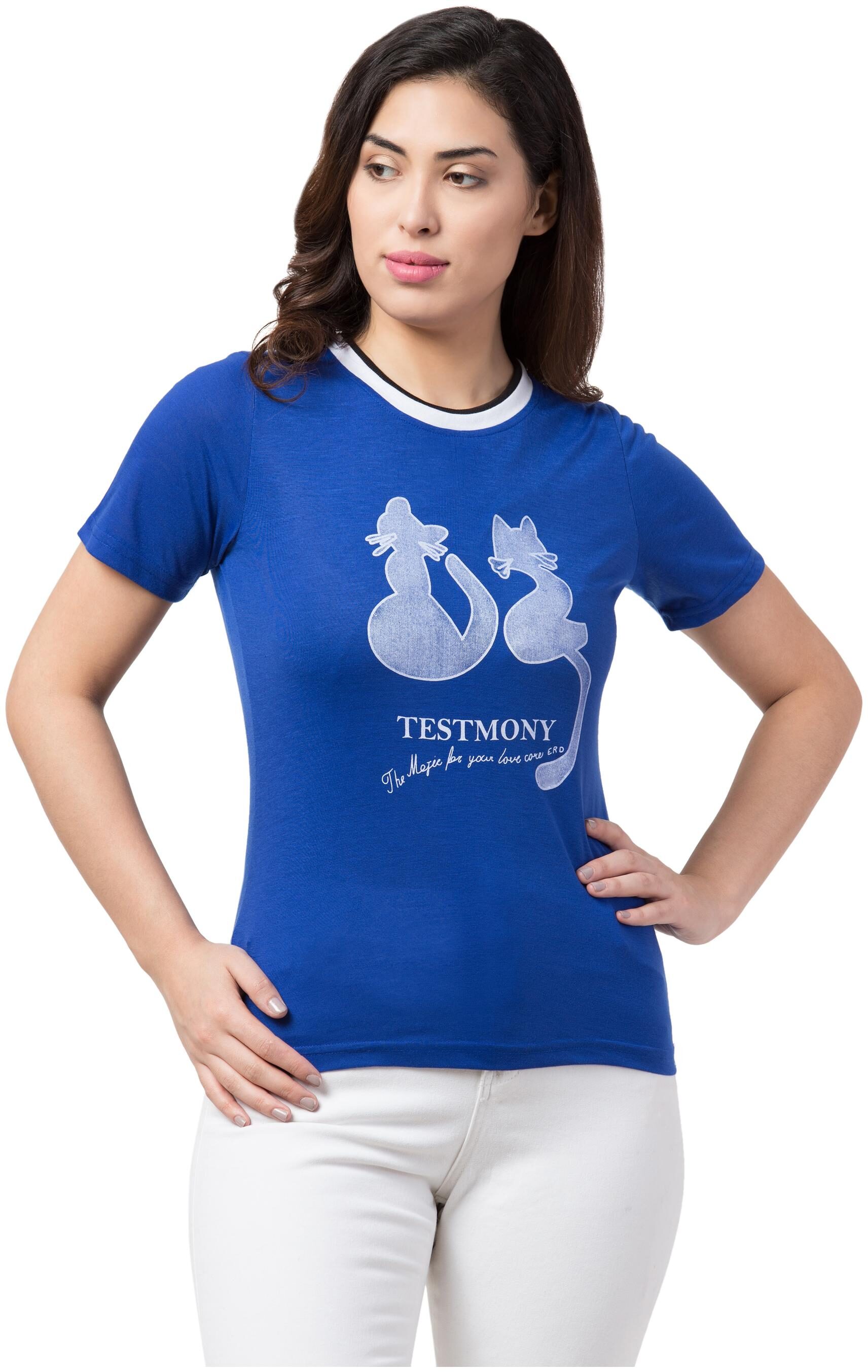 

Neelja Women Blue Regular fit Round neck Blended T shirt