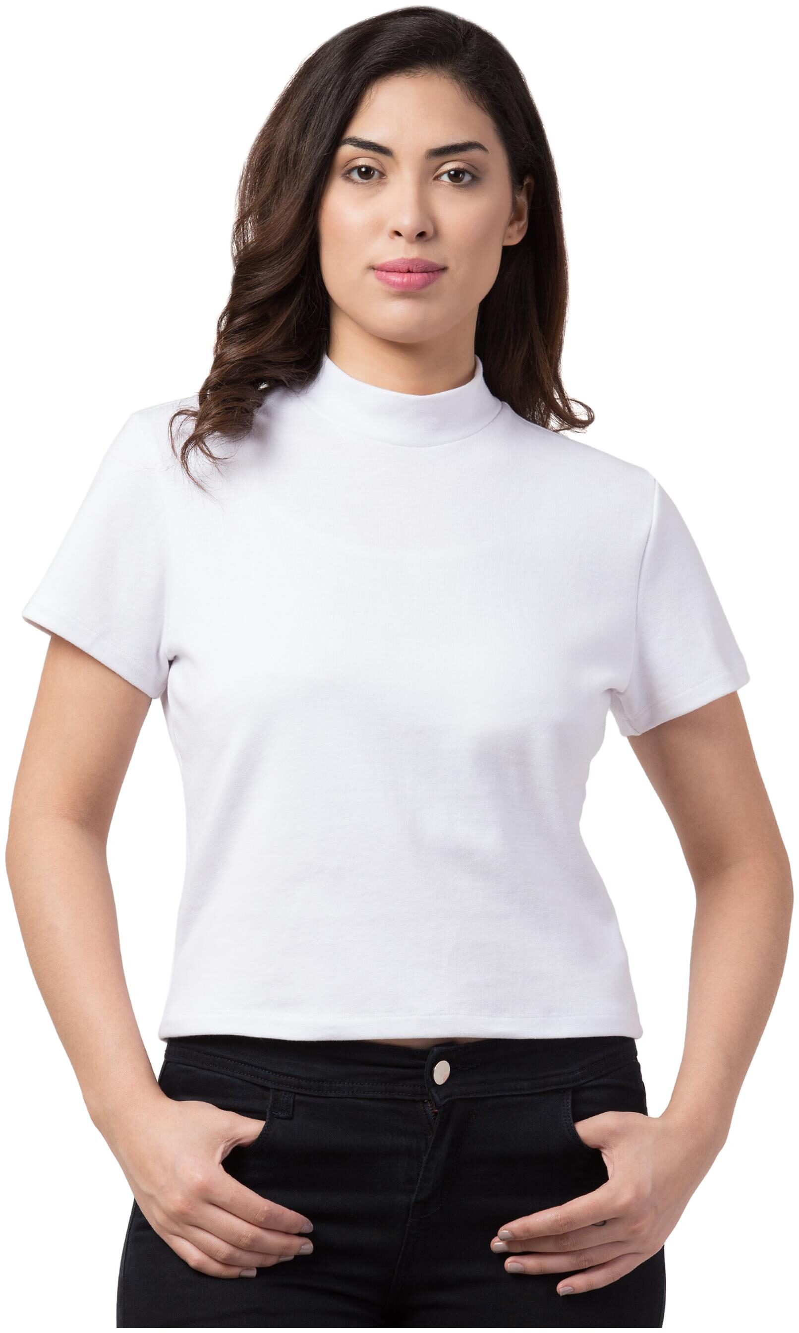 

Neelja Women White Regular fit High neck Blended T shirt