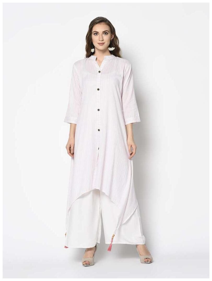

NEERVI Women Pink Striped Straight Kurti