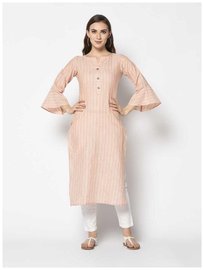

NEERVI Women Orange Striped Straight Kurti