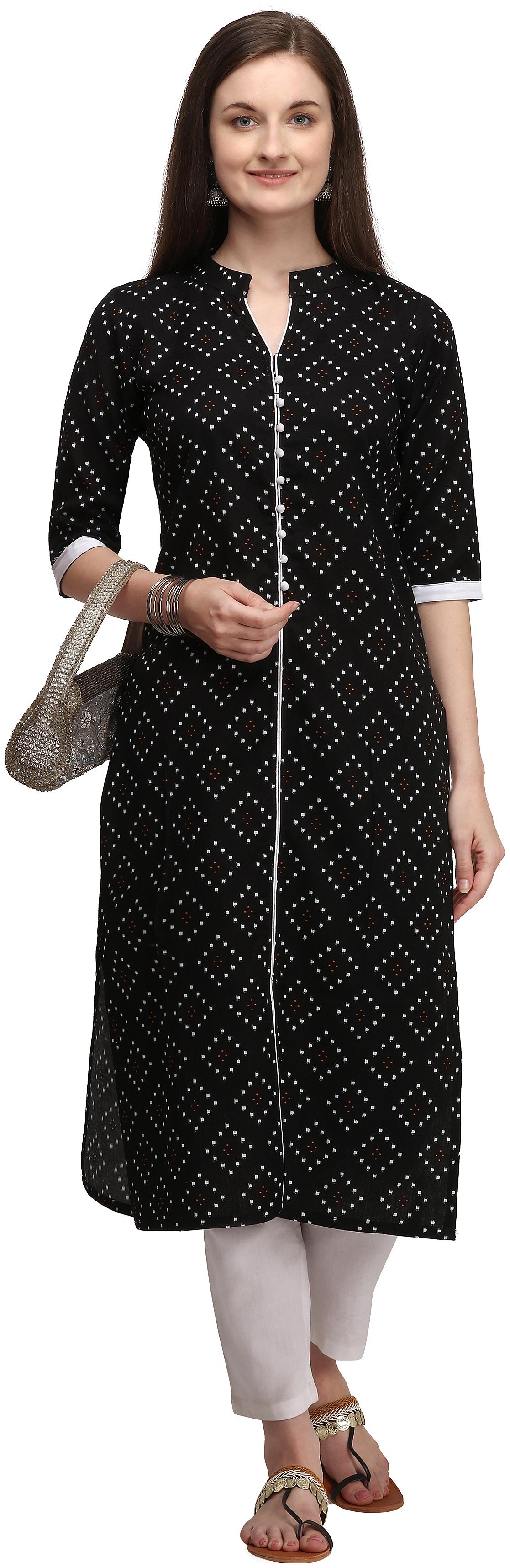 

NEERVI Women Black Printed Straight Kurti
