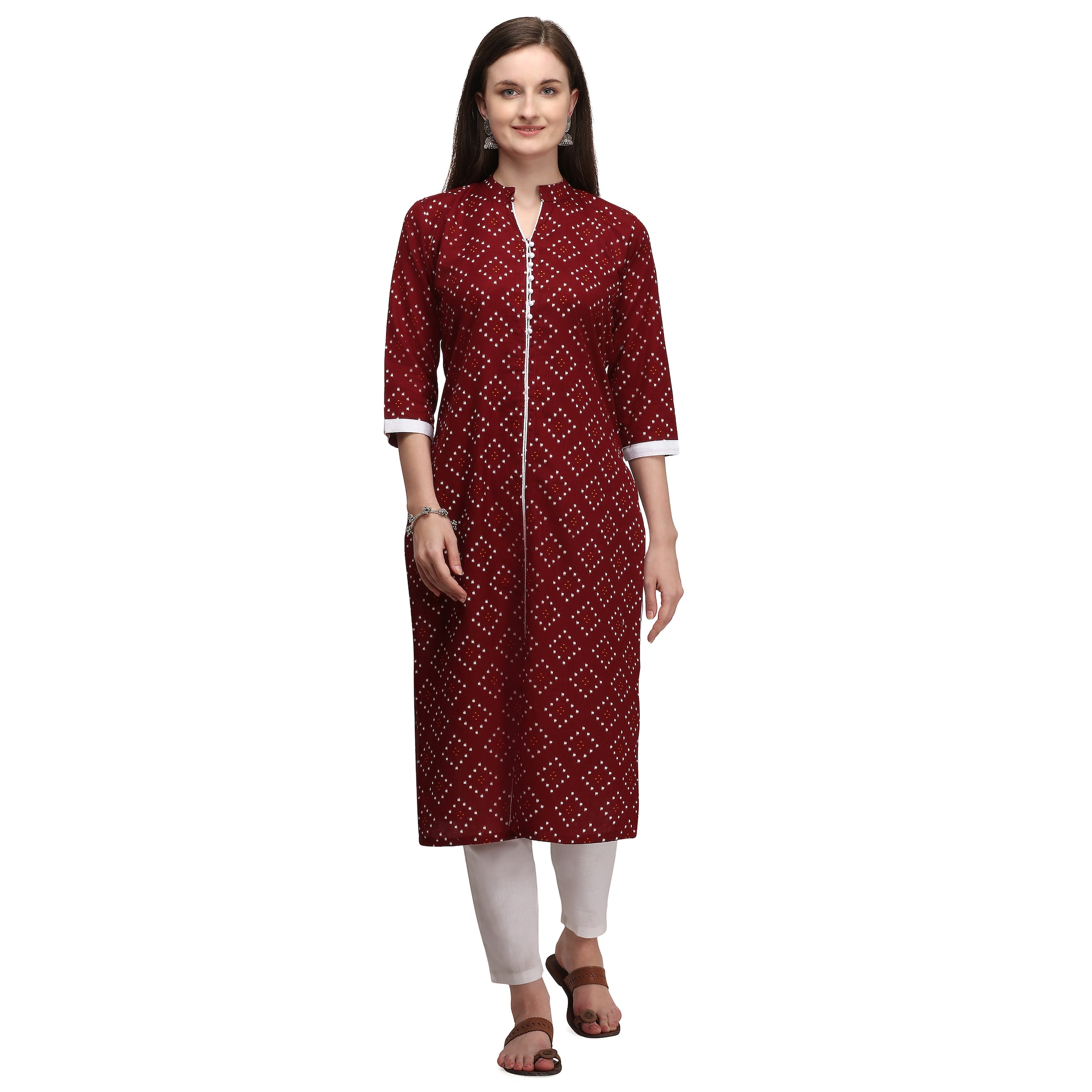 

NEERVI Women Maroon Printed Straight Kurti