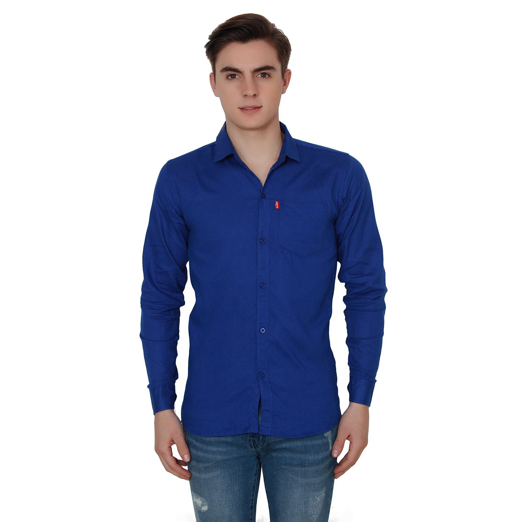 

FASHLOOK Men Blue Solid Slim Fit Casual Shirt