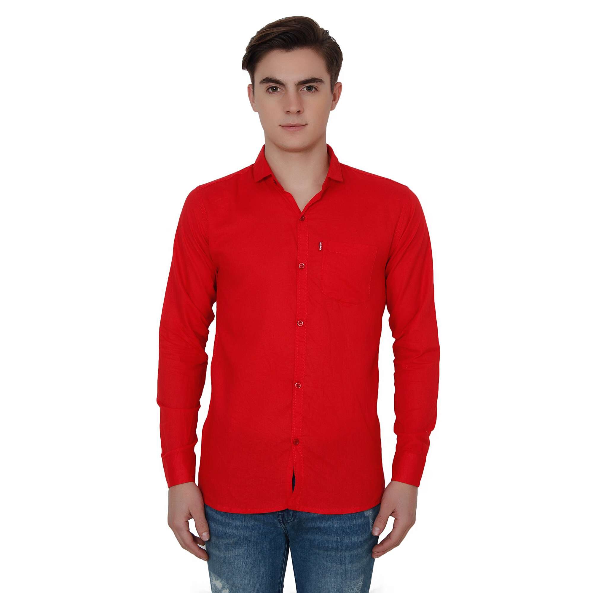 

FASHLOOK Men Red Solid Slim Fit Casual Shirt
