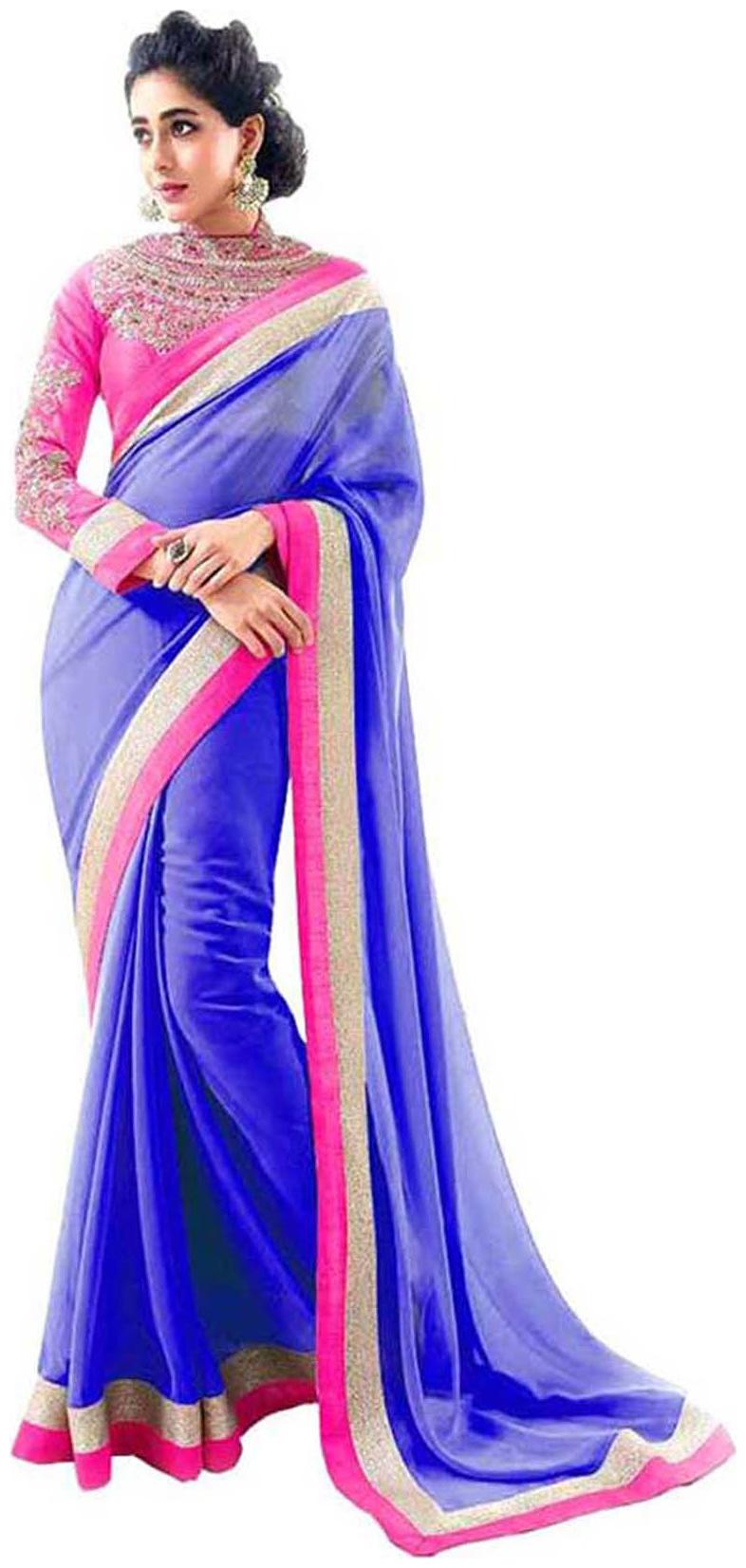 

RAJESHWAR FASHION Blue Solid Universal Regular Saree With Blouse With blouse