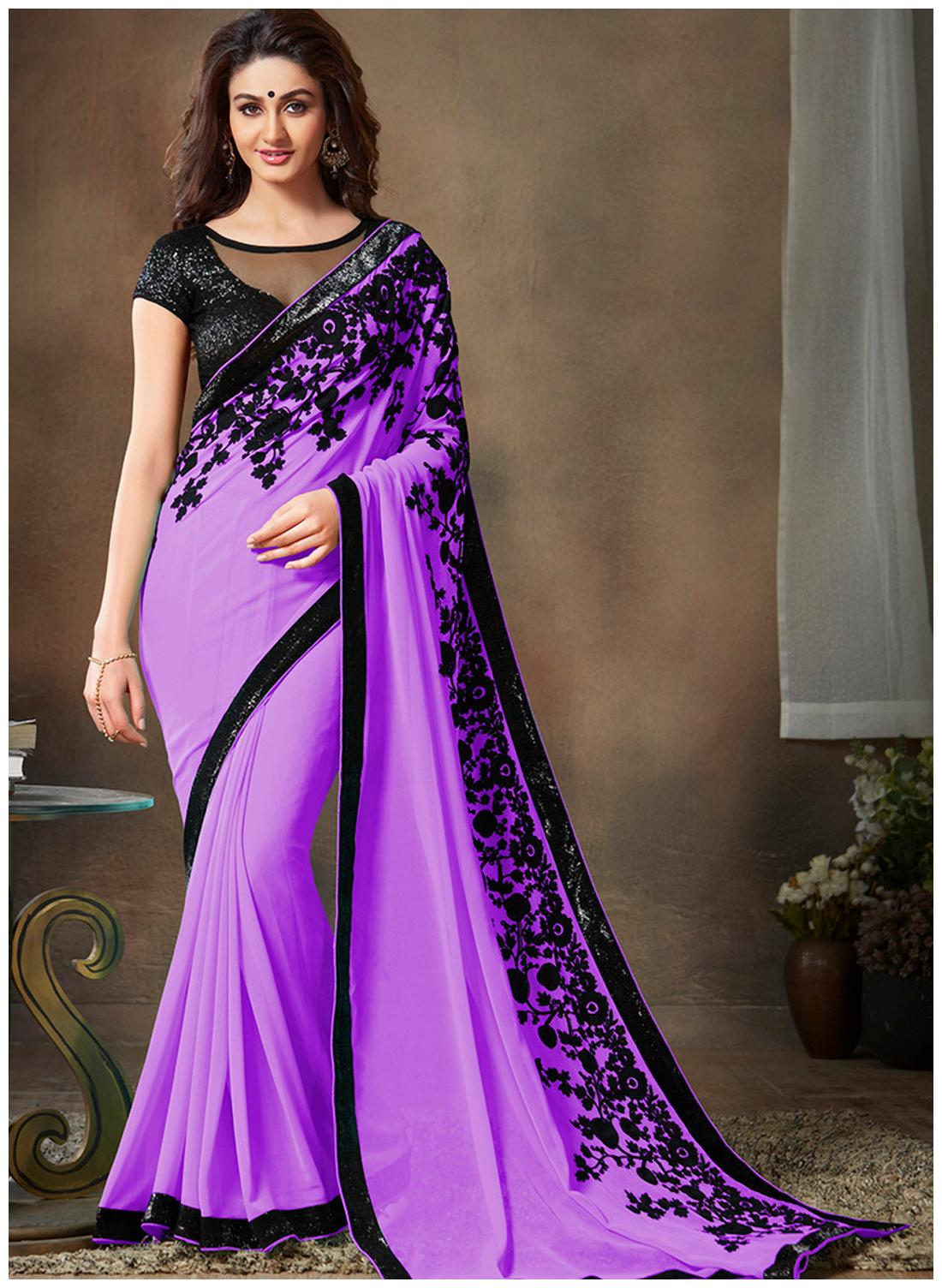

RAJESHWAR FASHION Purple Embroidered Universal Regular Saree With Blouse Without blouse