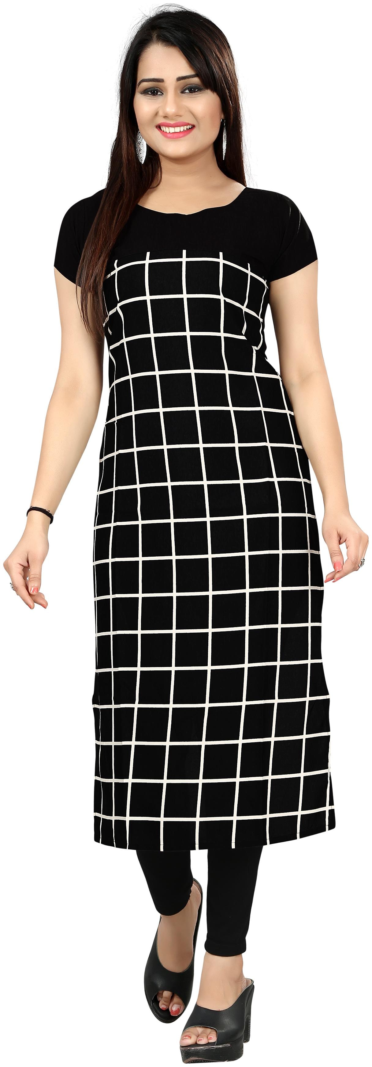 

NEW ETHNIC 4 YOU Women Black Checkered Straight Kurta