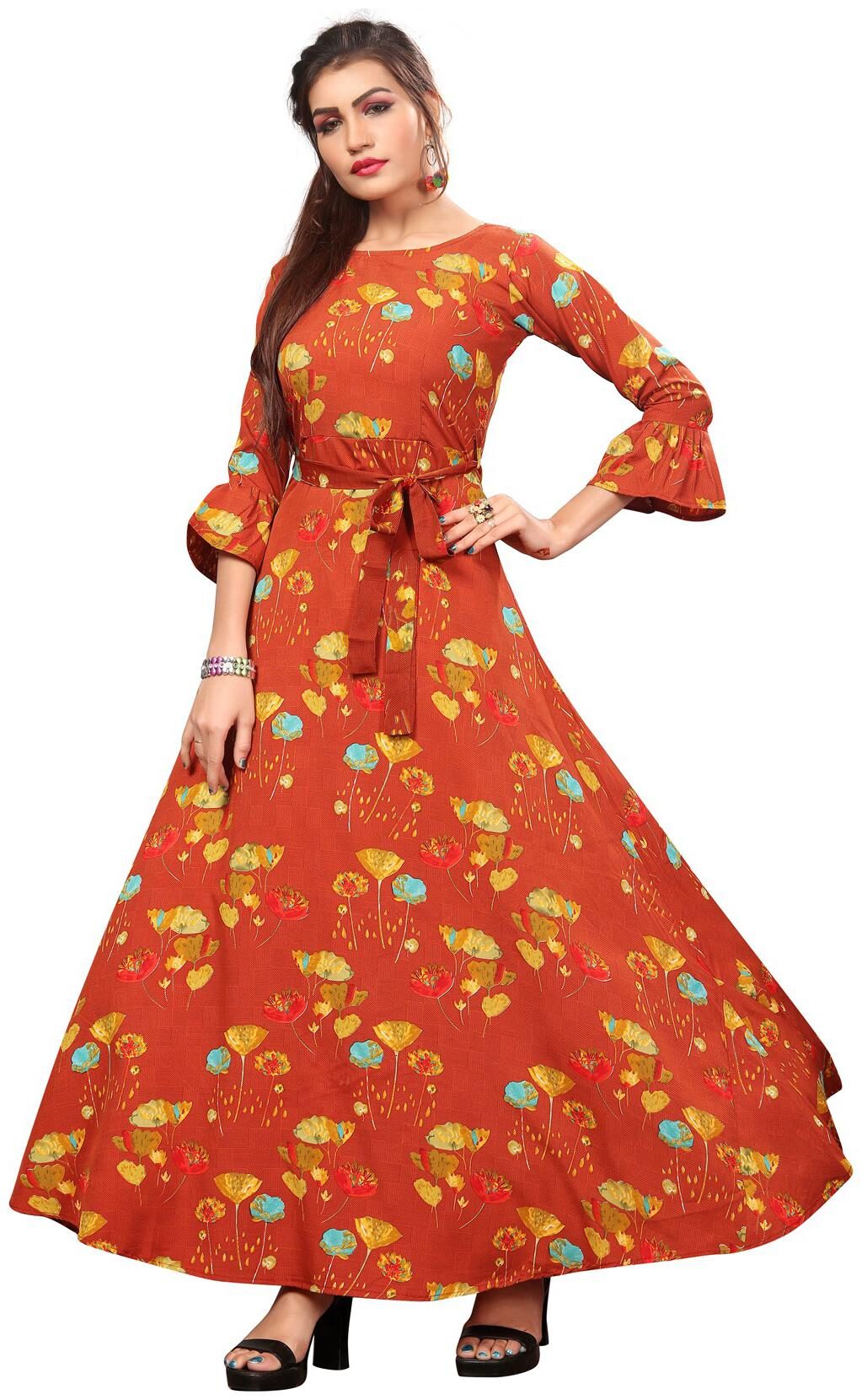 

NEW ETHNIC 4 YOU Crepe Floral Orange Only Gown