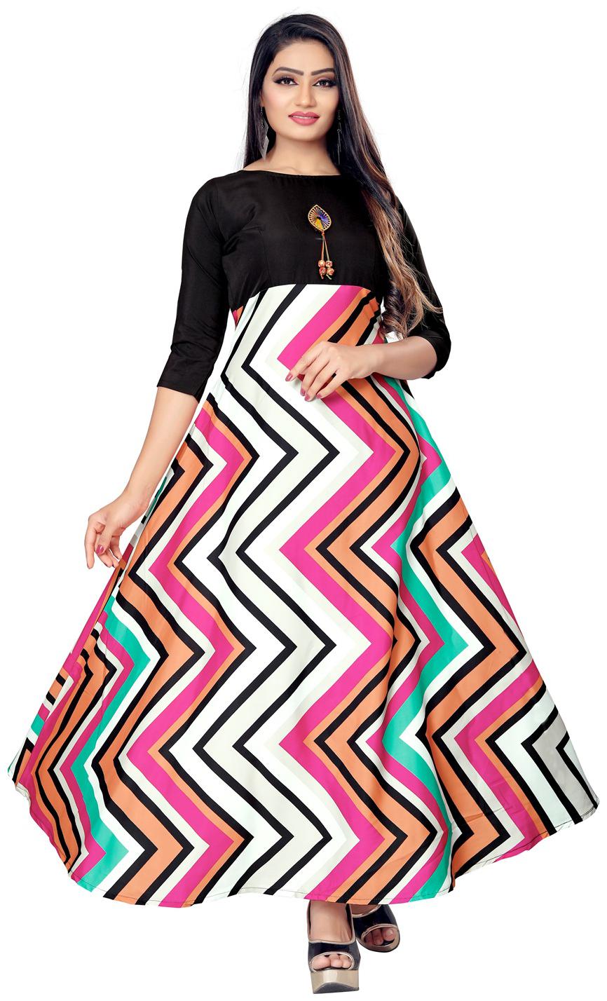 

NEW ETHNIC 4 YOU Crepe Chevron Multicolor Only Gown