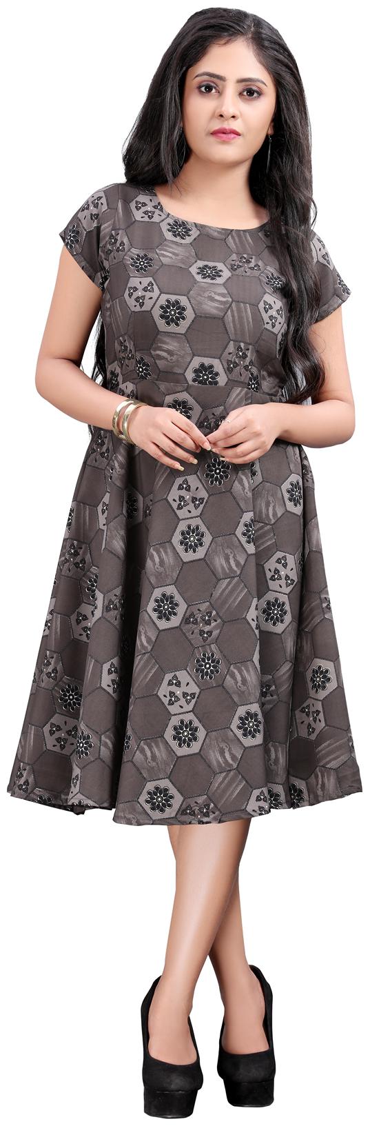 

NEW ETHNIC 4 YOU Grey Floral Fit flare dress
