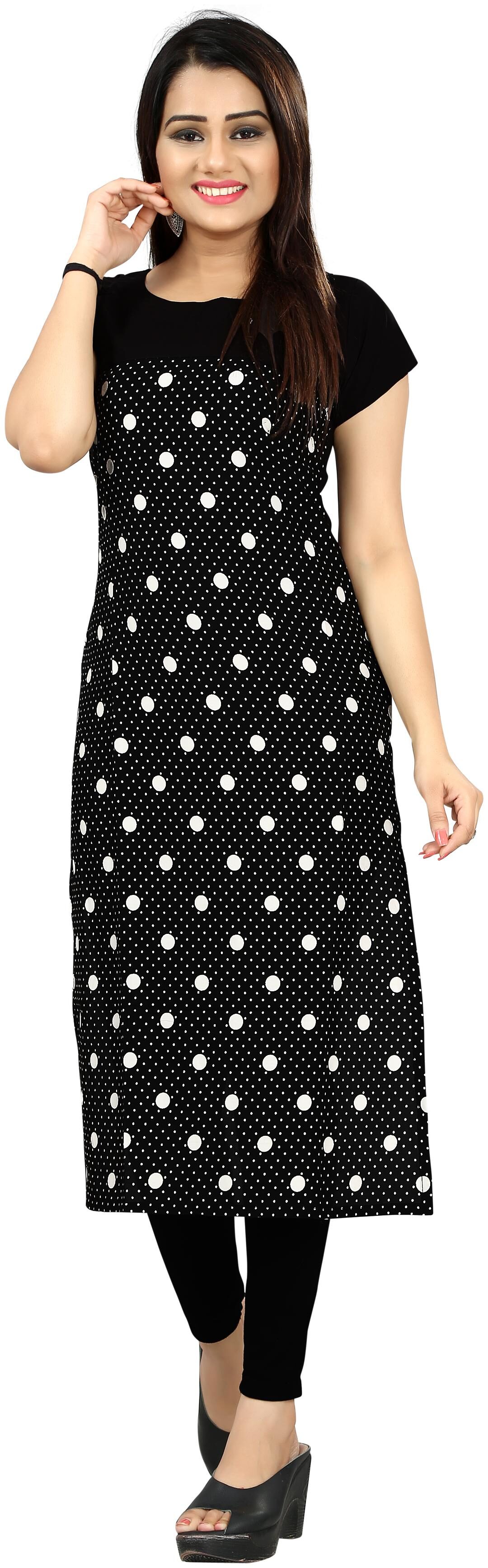 

NEW ETHNIC 4 YOU Women Black Polka Dots Straight Kurta
