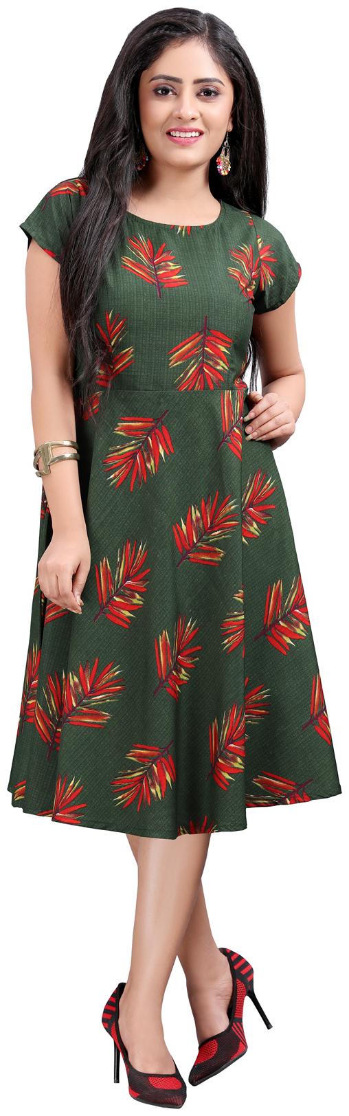 

NEW ETHNIC 4 YOU Green Floral Fit flare dress