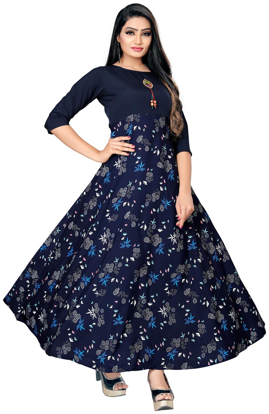 

NEW ETHNIC 4 YOU Crepe Floral Navy Blue Only Gown