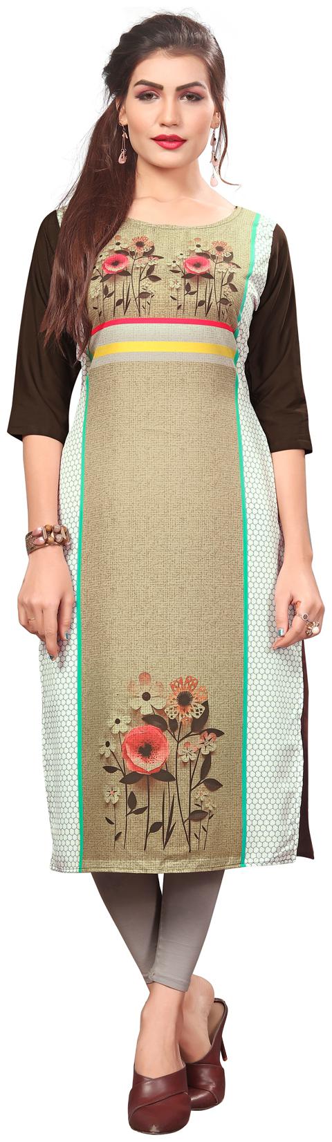 

NEW ETHNIC 4 YOU Women Beige Printed Straight Kurta