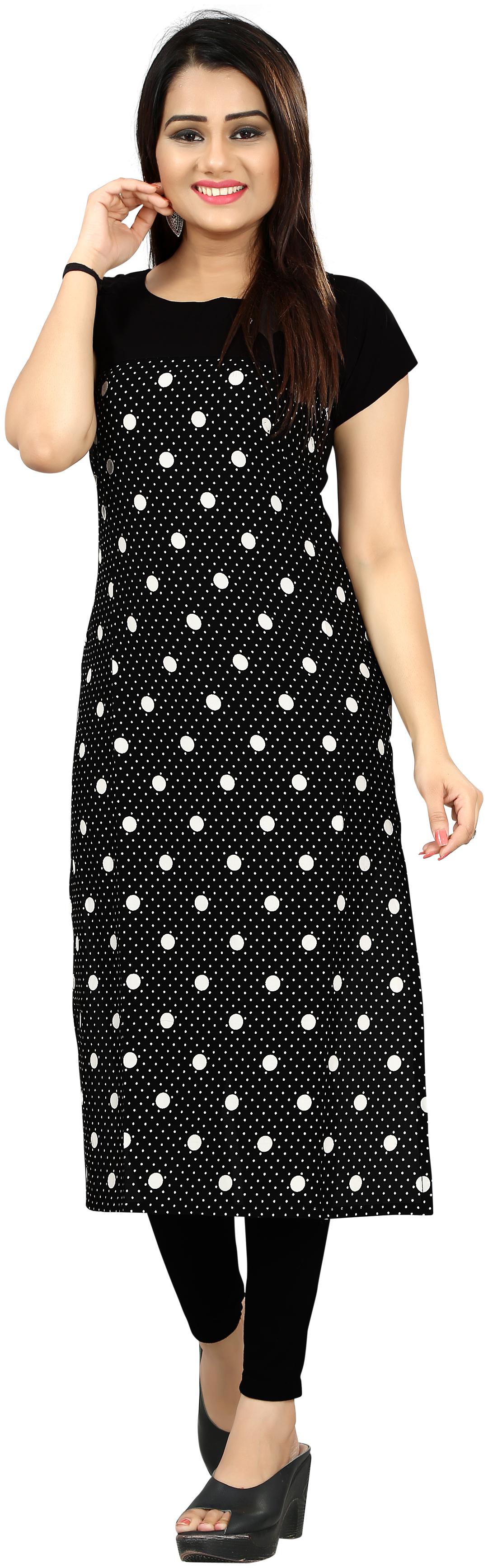 

NEW ETHNIC 4 YOU Women Black Polka Dots Straight Kurta