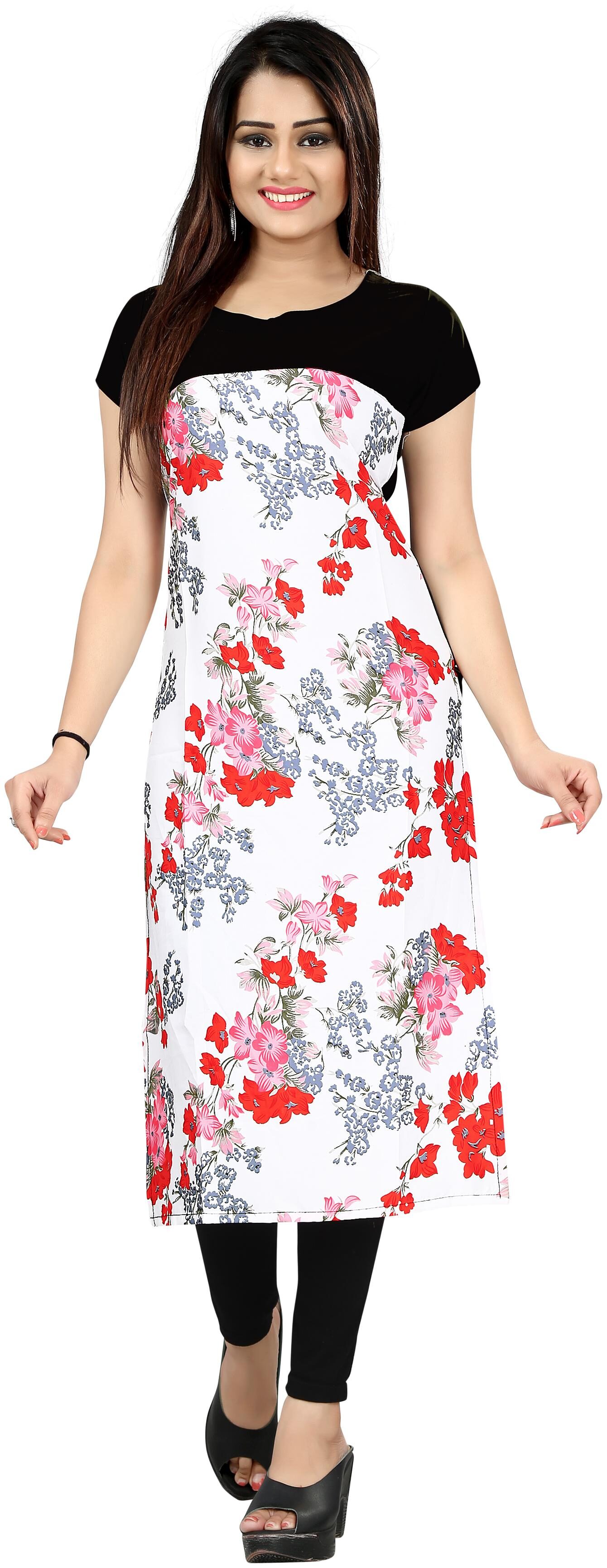 

NEW ETHNIC 4 YOU Women White Floral Straight Kurta