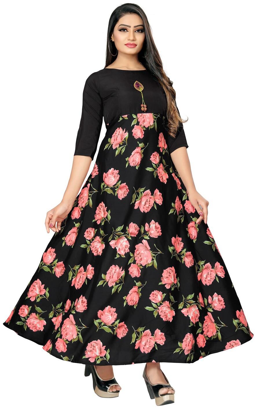 

NEW ETHNIC 4 YOU Crepe Floral Black Only Gown