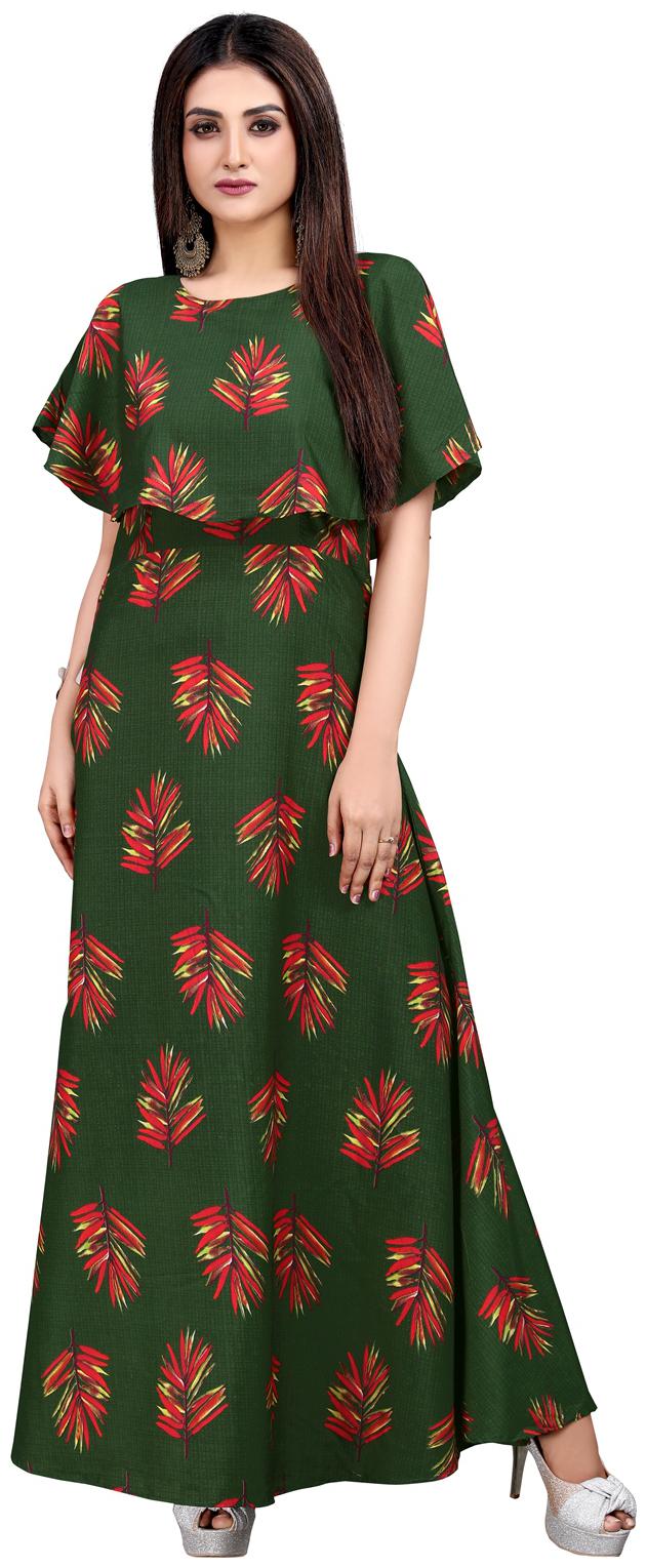 

New Ethnic 4 You Women Crepe Printed Green Anarkali Gown