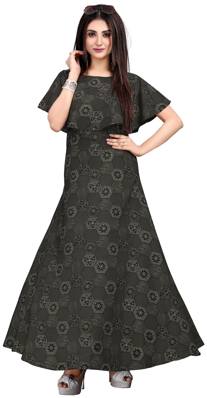 

New Ethnic 4 You Women Crepe Floral Grey Anarkali Gown