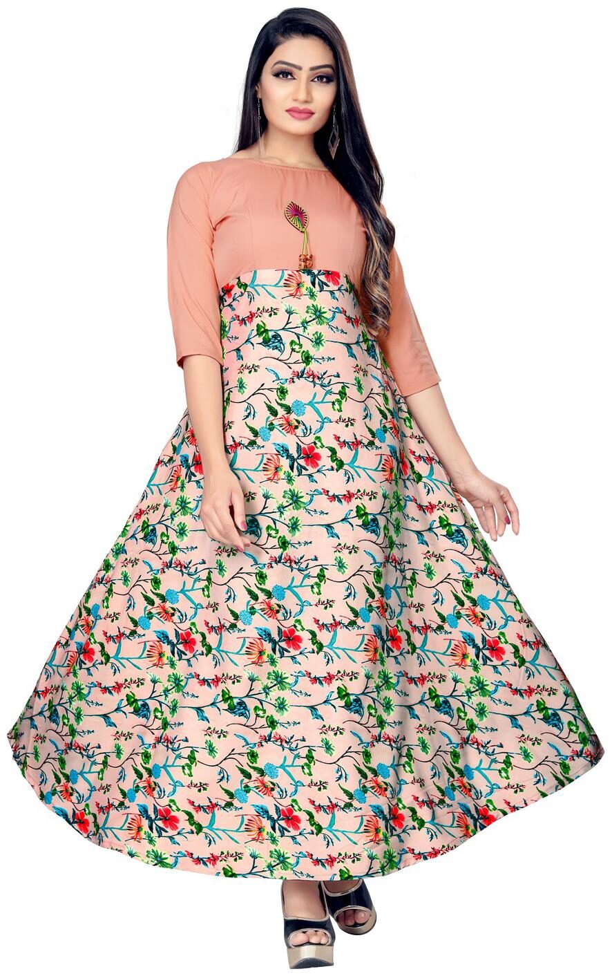 

NEW ETHNIC 4 YOU Crepe Floral Peach Only Gown
