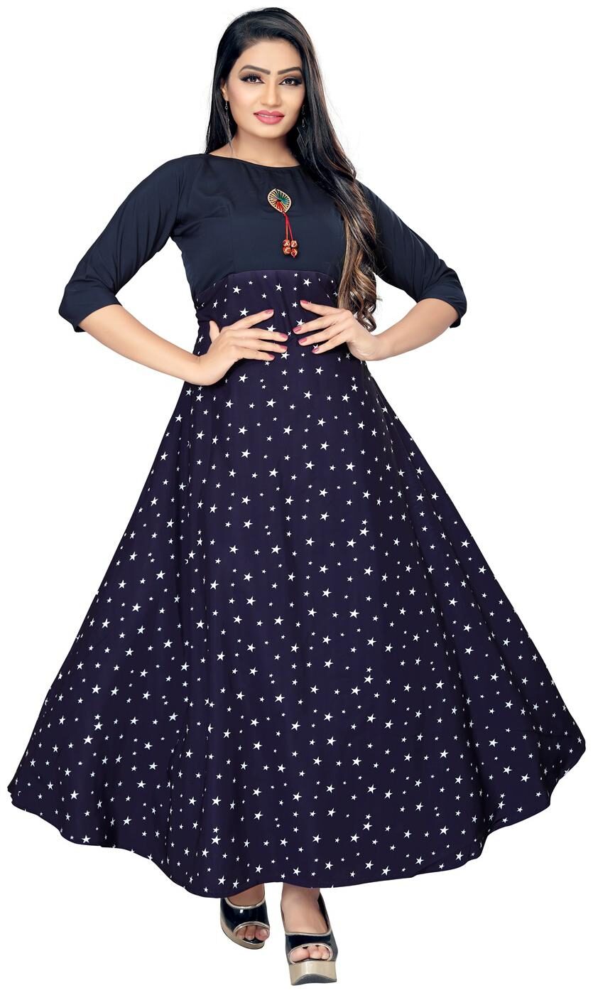 

NEW ETHNIC 4 YOU Crepe Printed Navy Only Gown