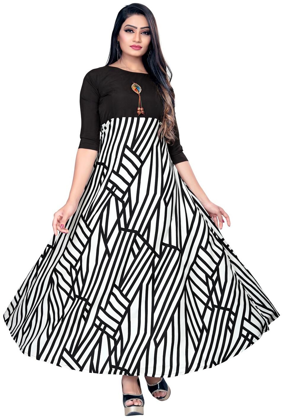

NEW ETHNIC 4 YOU Crepe Striped White Only Gown