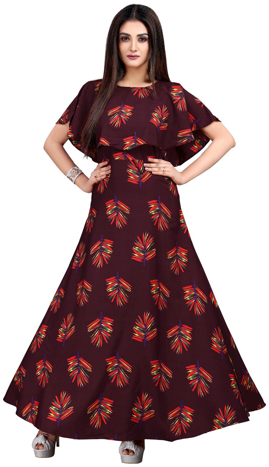 

New Ethnic 4 You Women Crepe Printed Maroon Anarkali Gown