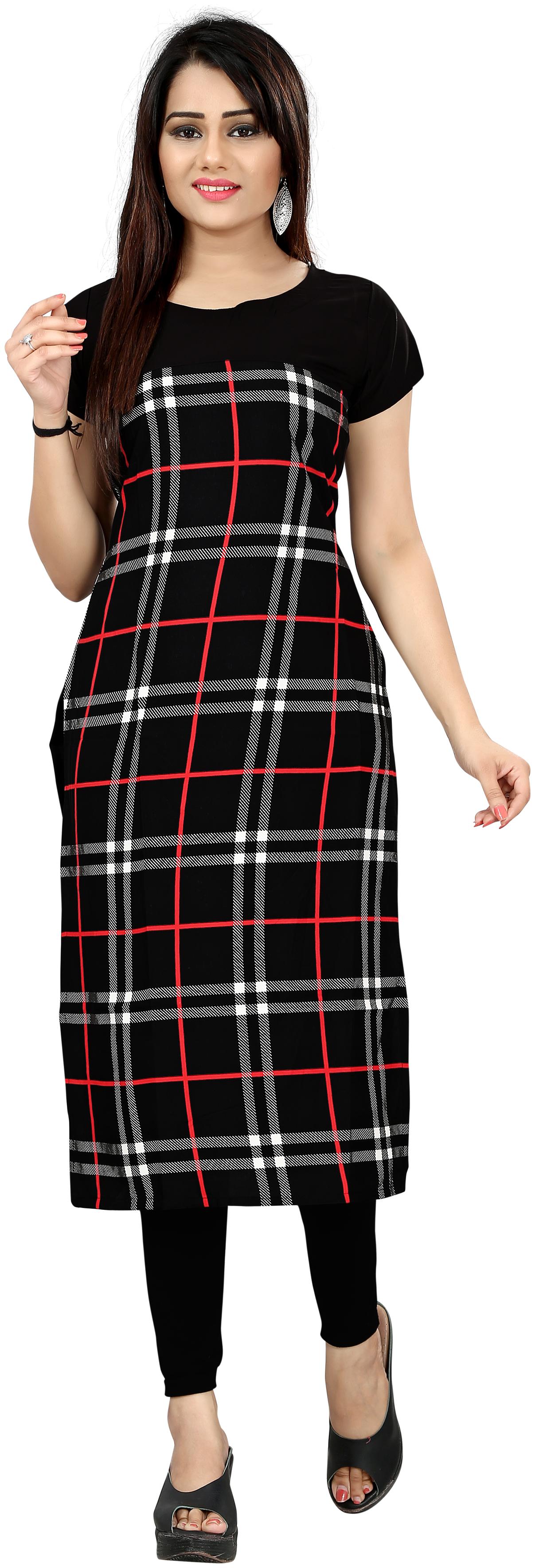 

NEW ETHNIC 4 YOU Women Black Checkered Straight Kurta
