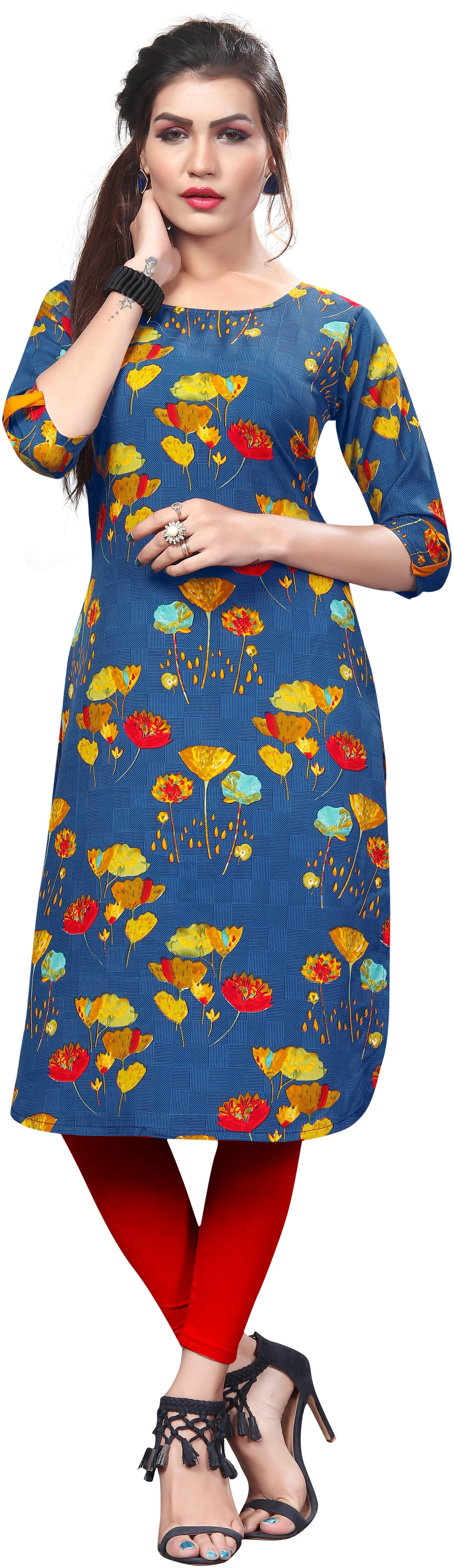 

NEW ETHNIC 4 YOU Women Blue Floral Straight Kurta