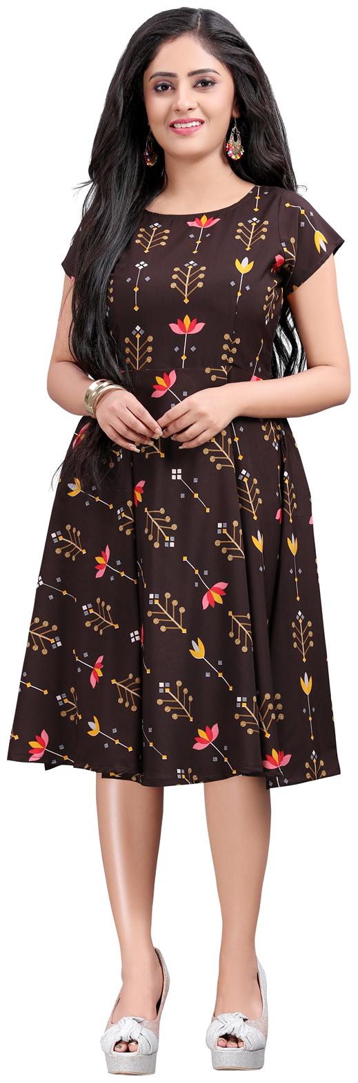 

NEW ETHNIC 4 YOU Brown Floral Fit flare dress