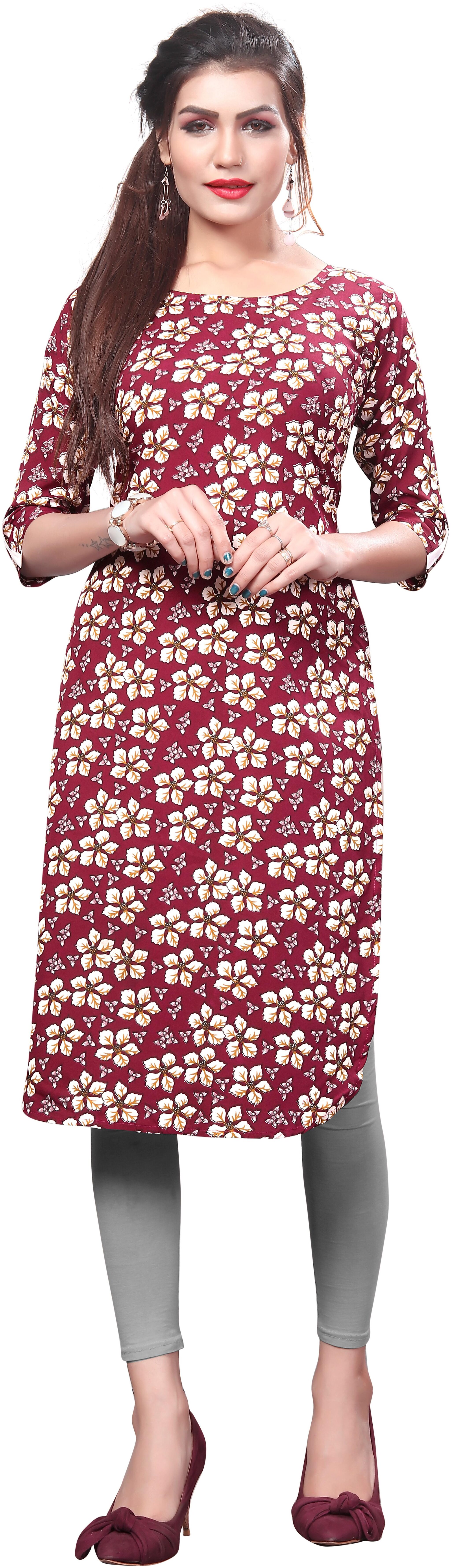 

NEW ETHNIC 4 YOU Women Purple Floral Straight Kurta