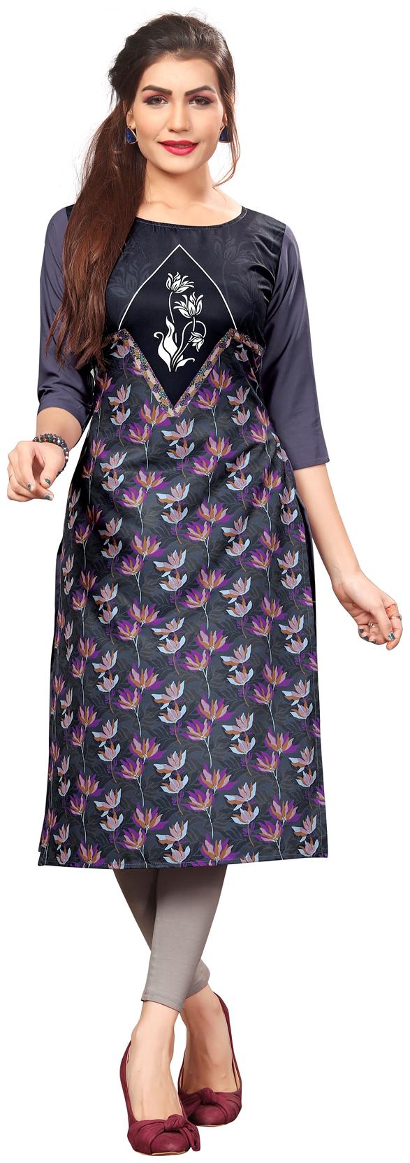 

NEW ETHNIC 4 YOU Women Grey Floral Straight Kurta