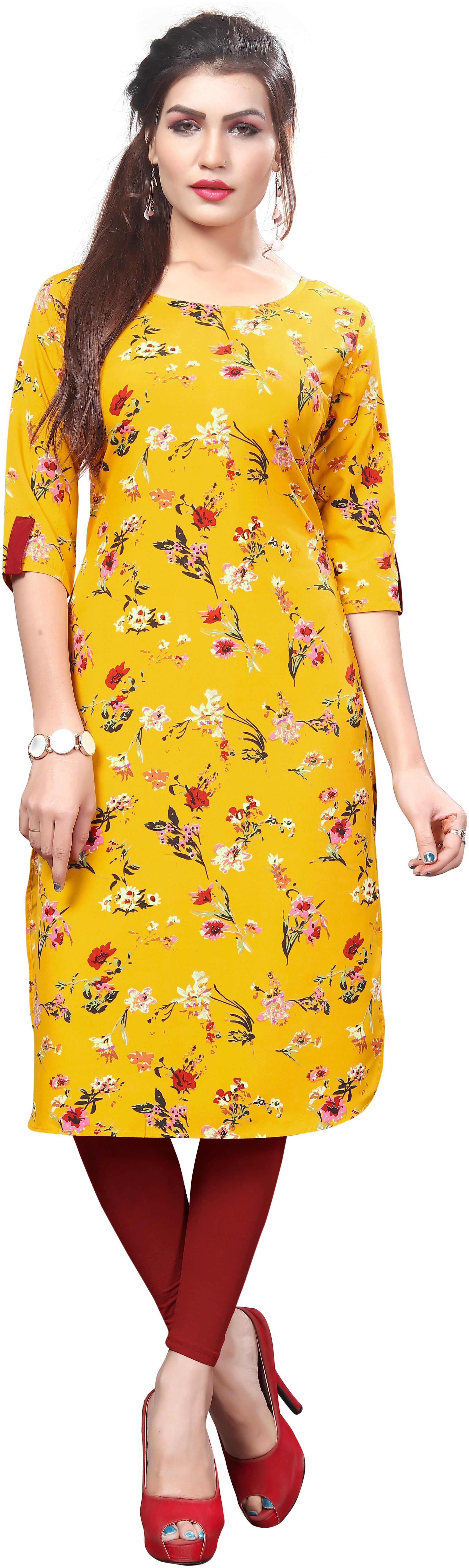 

NEW ETHNIC 4 YOU Women Yellow Floral Straight Kurta